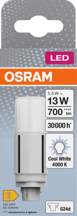 Kompaktlysrør LED G24d 5,5 W kaldhvit, Osram