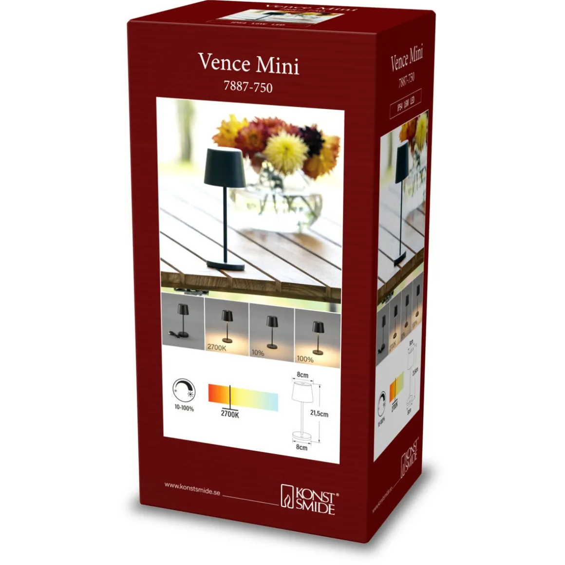 Konstsmide Vence bordlampe med USB-lading
