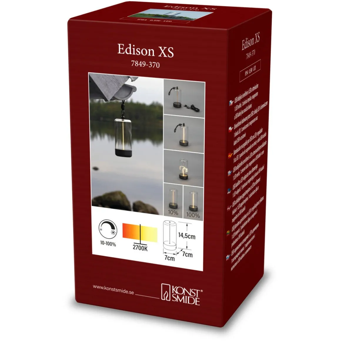 Konstsmide Edison XS bordlampe USB oppladbar IP44