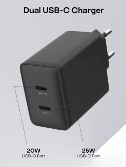 Lader USB-C 2 porter GaN PD, 45 W