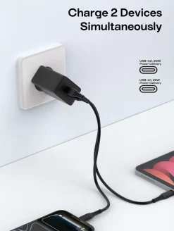 Lader USB-C 2 porter GaN PD, 45 W