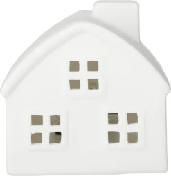 Lite hus i keramikk med LED-lys og timer, 6 cm