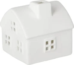 Lite hus i keramikk med LED-lys og timer, 6 cm