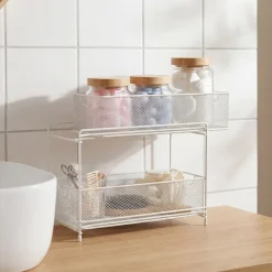 Liten oppbevaringshylle mesh med 2 kurver, hvit