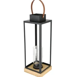 Lykt i glass, metall og tre, svart