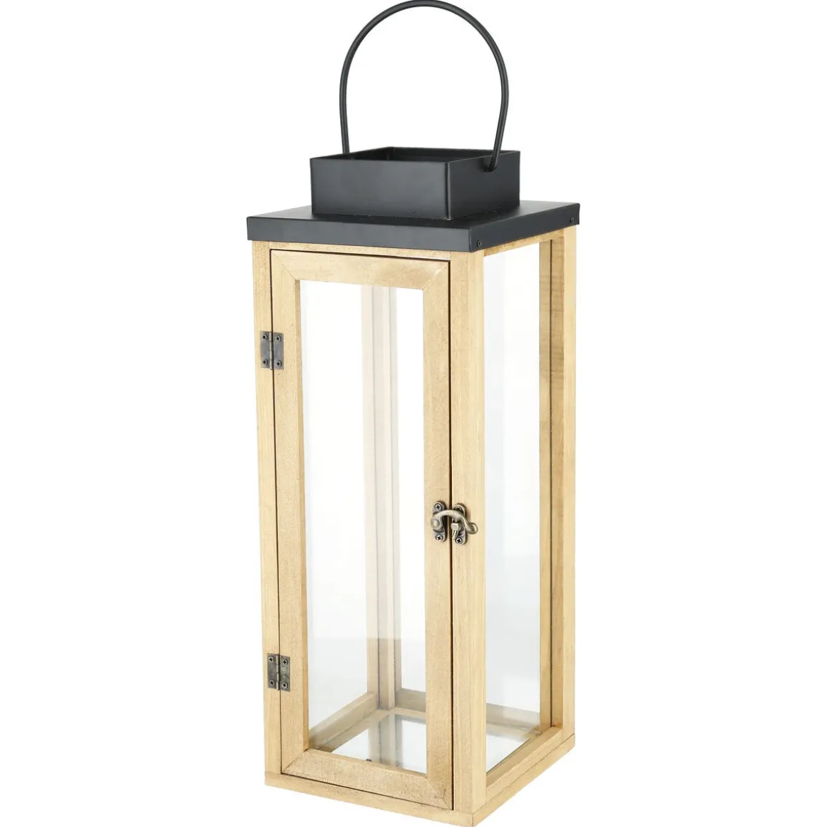 Lykt i tre og glass med håndtak