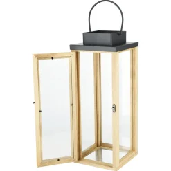 Lykt i tre og glass med håndtak