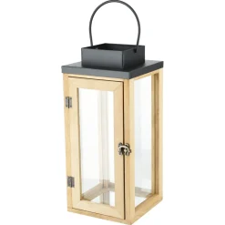 Lykt i tre og glass med håndtak