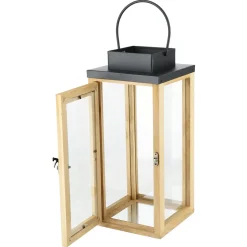 Lykt i tre og glass med håndtak