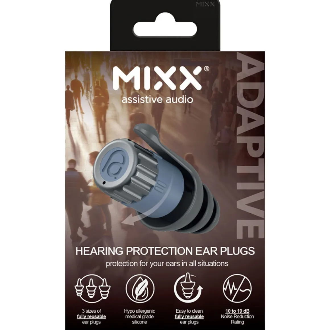 Mixx adaptive ørepropper for reise, musikk og fokus – 15, 23, 27 dB