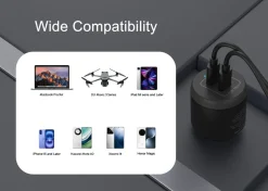 Mobillader til bil 12 V med 2 x USB-C, 65 W billader
