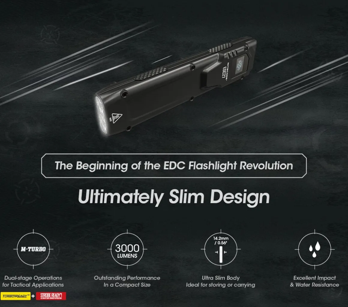 Nitecore sterk lommelykt, oppladbar, USB-C, 3000 lm