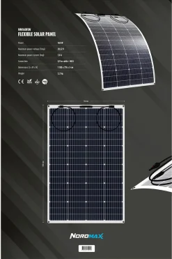 Nordmax fleksibelt solcellepanel 160 W, NM160FLW