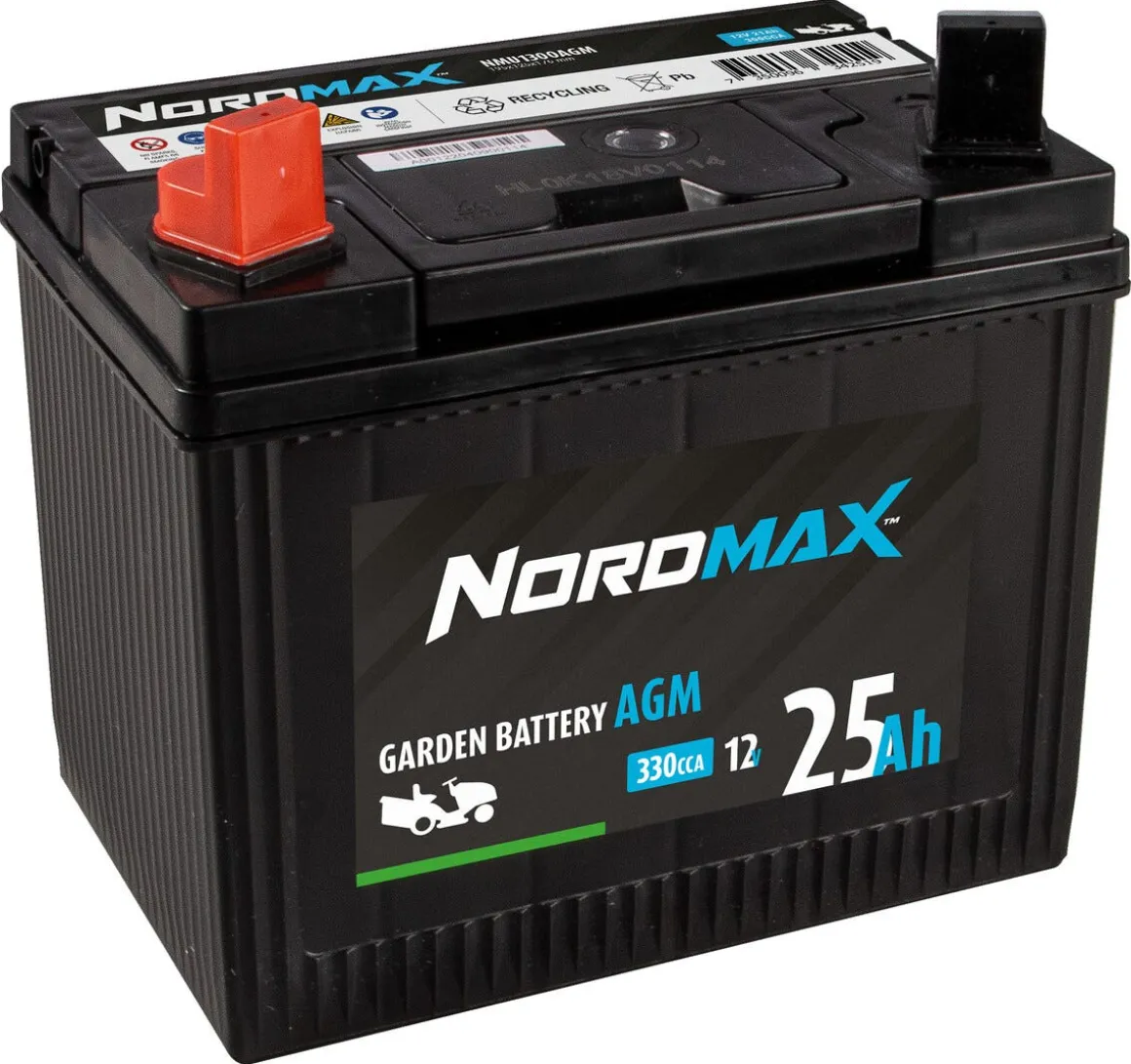 Nordmax Garden AGM-batteri på 12 V, 25 Ah med polstilling 1