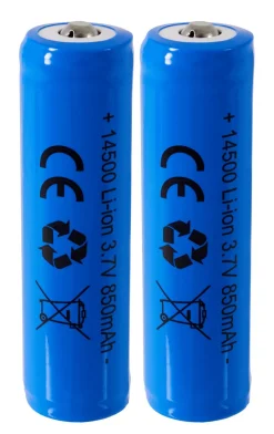 Oppladbart batteri 14500 med beskyttelseskrets, 3,7 V/850 mAh Li-Ion, 2-pakning