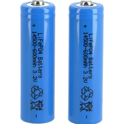 Oppladbart batteri 14500, 3,2V/600mAh LiFePO4, 2-pakning