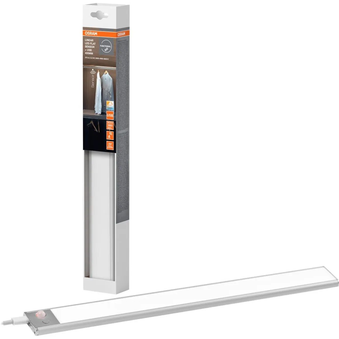 Osram Linear LED skapbelysning bevegelsessensor oppladbar 40 cm