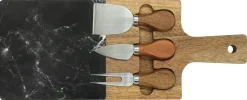 Ostefatsett i tre med 3 ostekniver og marmorplate