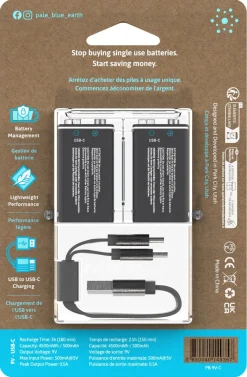 Pale Blue 9 V oppladbare batterier USB-C, 2-pakning