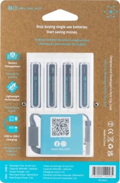 Pale Blue oppladbare AAA-batterier USB-C, 4-pakning