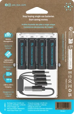 Pale Blue oppladbare AA-batterier USB-C, 4-pakning
