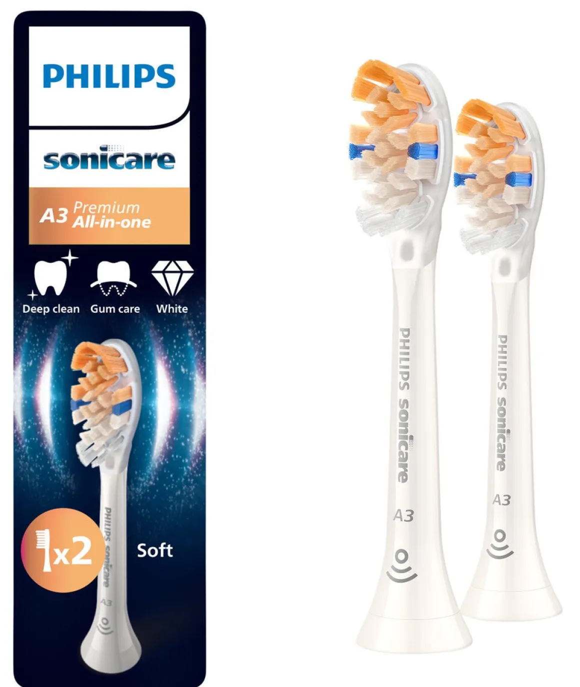Philips Sonicare A3 Premium All-in-One tannbørstehode, 2-pakning