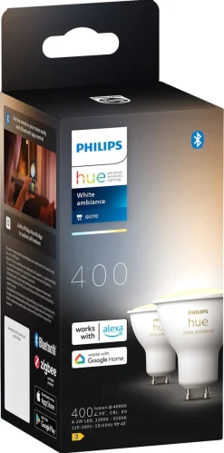 Philips Hue White Ambiance GU10 LED Bluetooth, 2-pakning