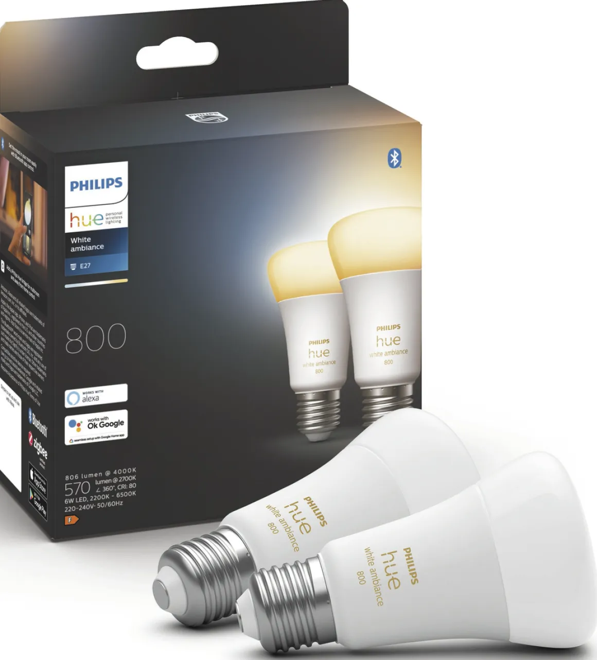 Philips Hue White Ambiance LED-pære E27, 2-pk