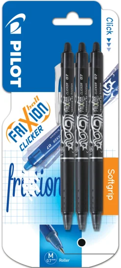 Pilot Frixion Clicker kryssordpenn svart, 3-pakning