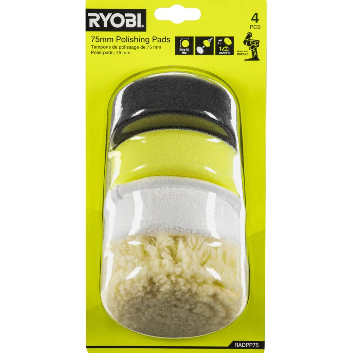 Ryobi poleringspute 75 mm 4-pakning, RADPP75