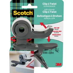 Scotch Clip & Twist tapeholder med tape, 19 mm x 8,89 m
