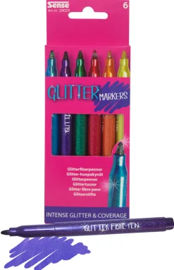 Sense glitterpenner 6-pack, fra 3 år