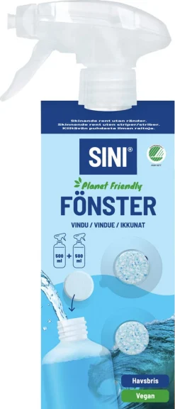 Sini vindusvask sprayflaske og 2 tabs, startsett