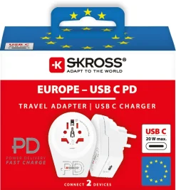 Skross C20PD USB-C World to Europe reiseadapter