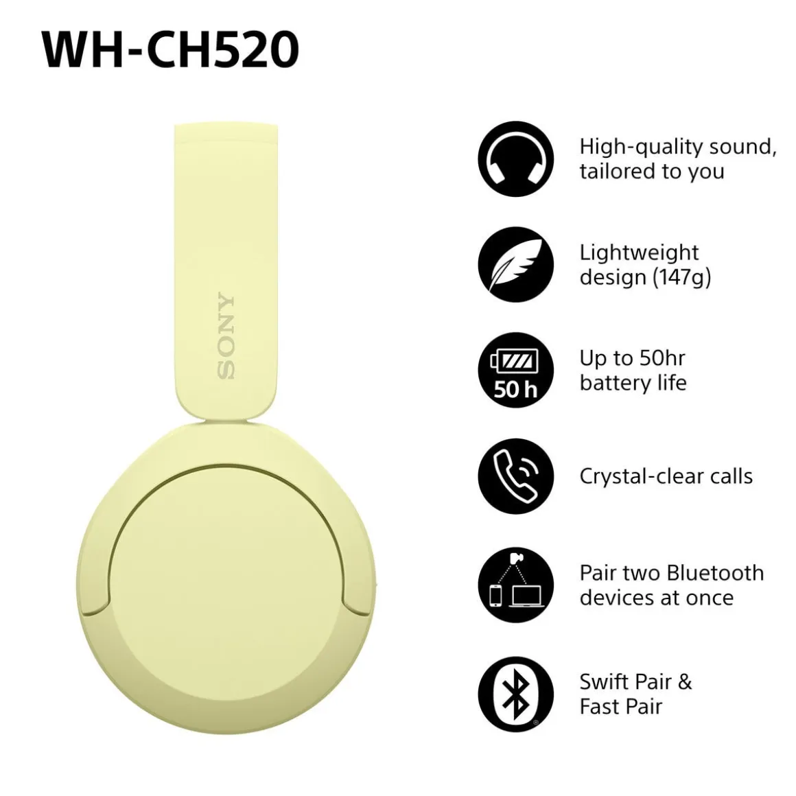 Sony WH-CH520 trådløse on ear hodetelefoner