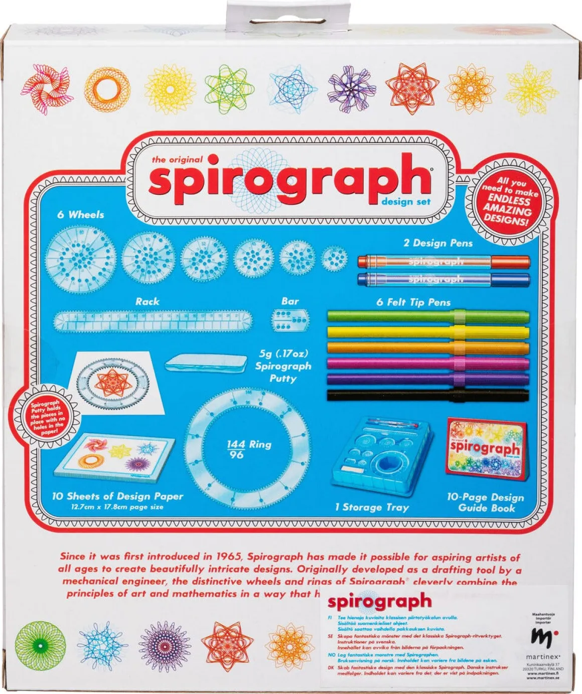 Spirograf-sett barn, tegn geometriske mønstrer, fra 8 år