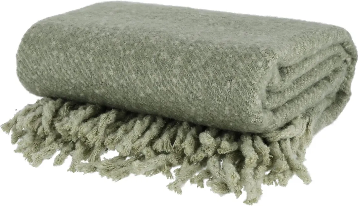 Strikket pledd med frynser 127x152 cm, grønt