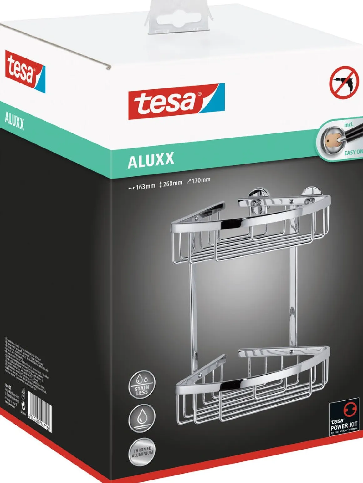 Tesa Aluxx dobbel dusjhylle, krom