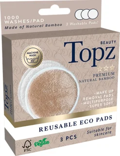 Topz Beauty Reusable Eco Pads flergangspads, 3-pakning