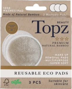 Topz Beauty Reusable Eco Pads flergangspads, 3-pakning