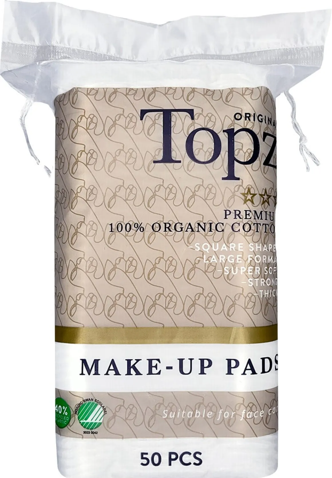 Topz Original Square Make-Up Pads bomullspads, 50-pakning