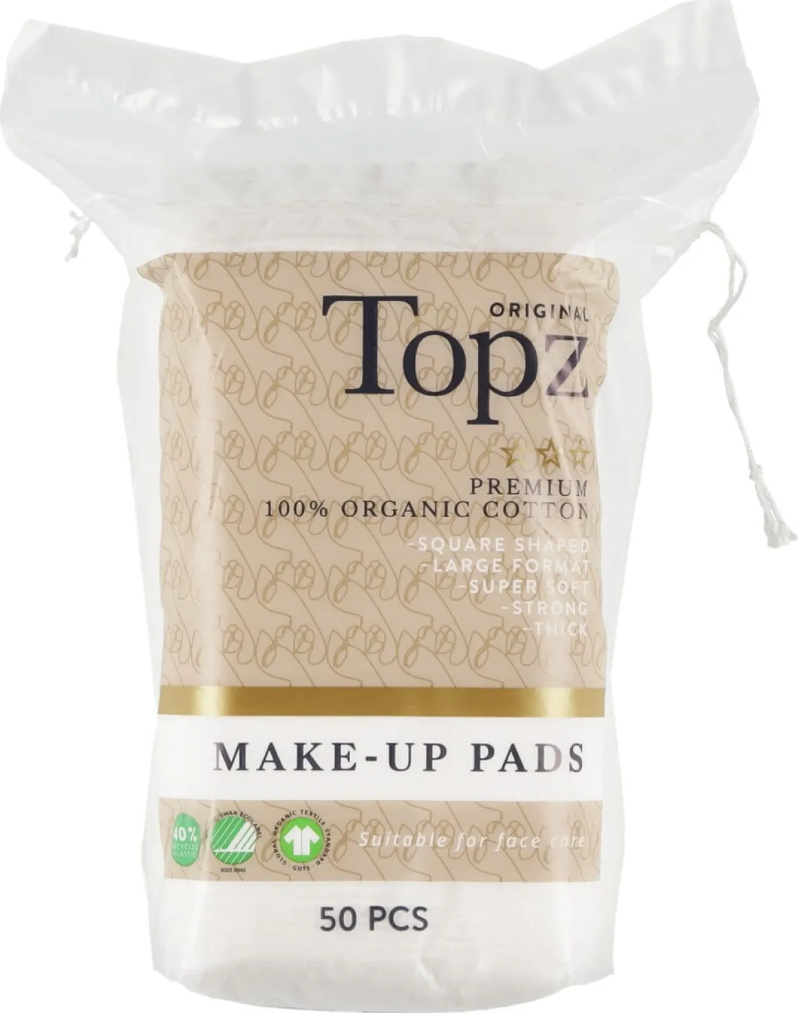Topz Original Square Make-Up Pads bomullspads, 50-pakning