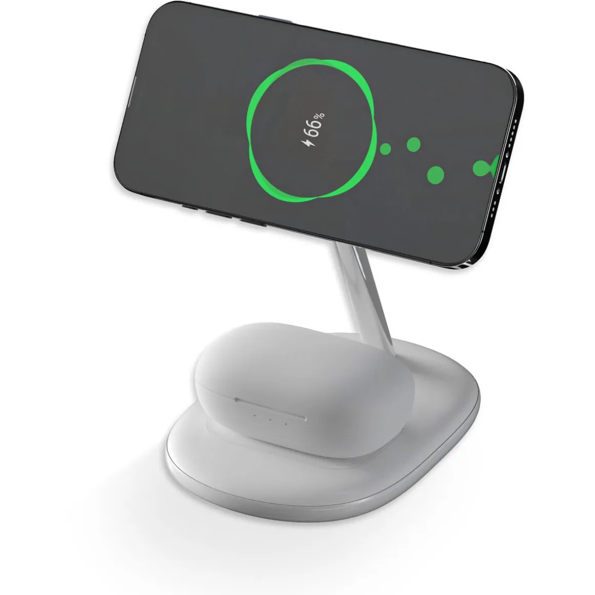 Trådløs magnetisk Qi2-lader til iPhone og AirPods, hvit