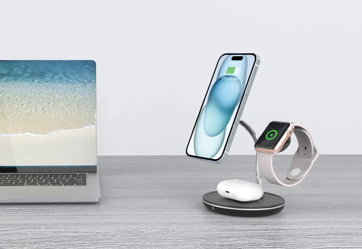 Trådløs Qi2-lader 3-i-1 for iPhone, magnetisk, 15 W