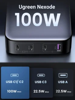 Ugreen Nexode USB-C bordlader 100 W 4 porter, GaN