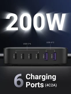 Ugreen Nexode USB-C bordlader 200 W 6 porter, GaN
