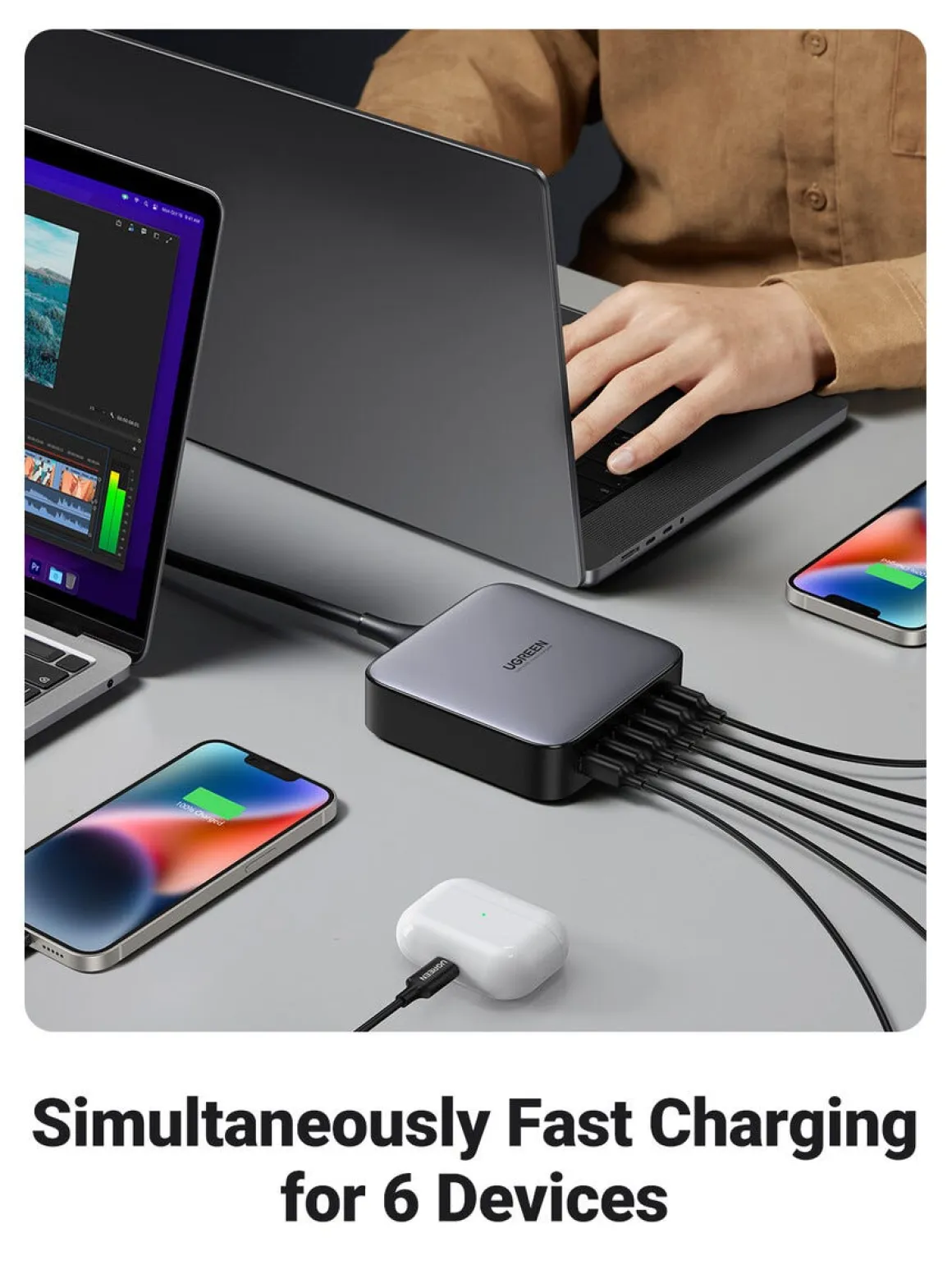 Ugreen Nexode USB-C bordlader 200 W 6 porter, GaN