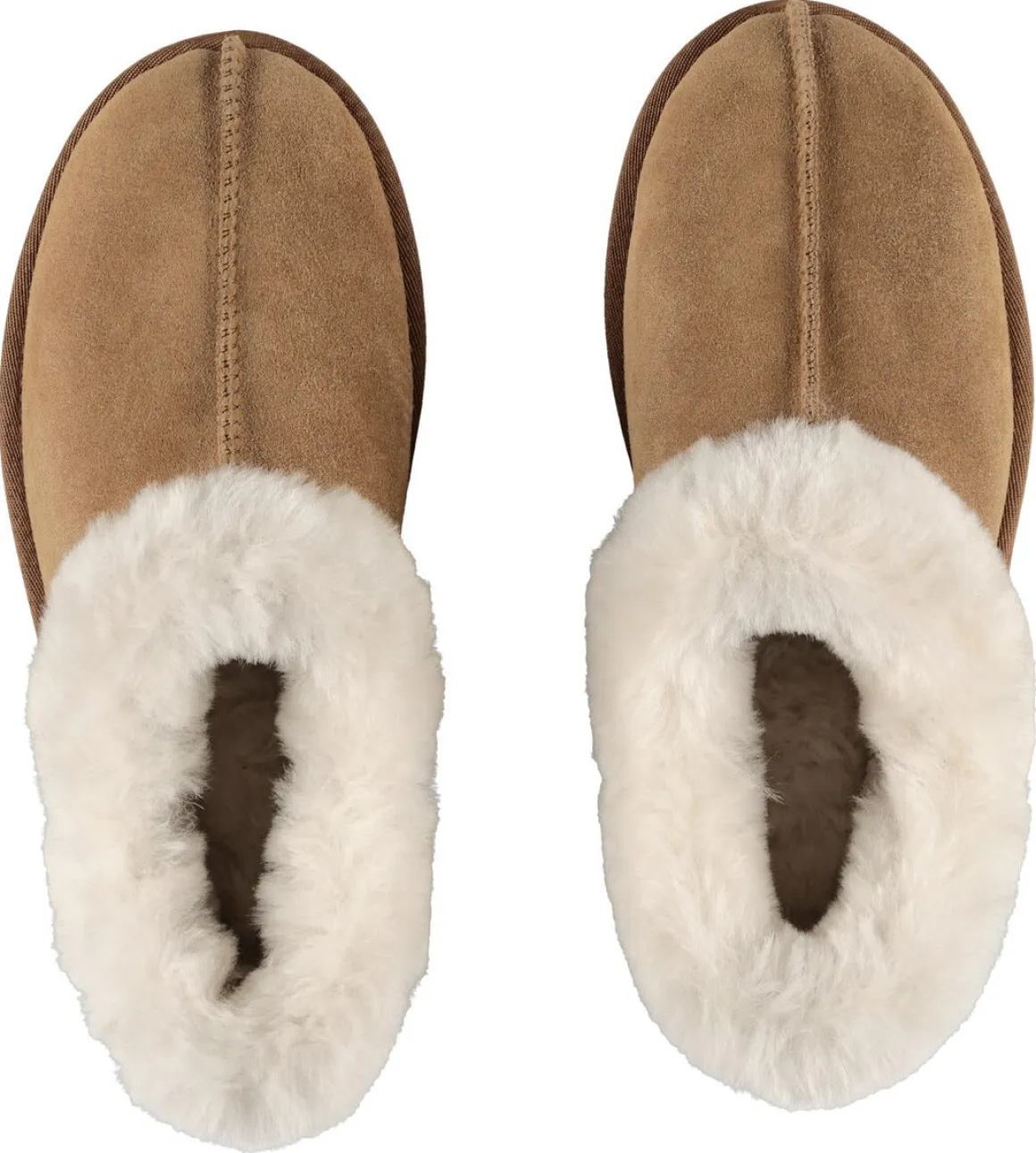 Varme unisex innetøfler i semsket skinn, beige