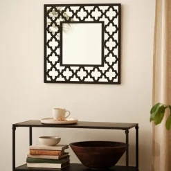 Veggspeil med ornamenter på 50 x 50 cm, svart